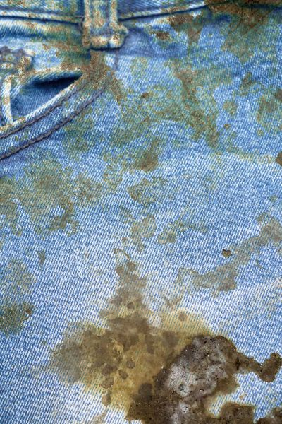 Coffee stain on denim jeans