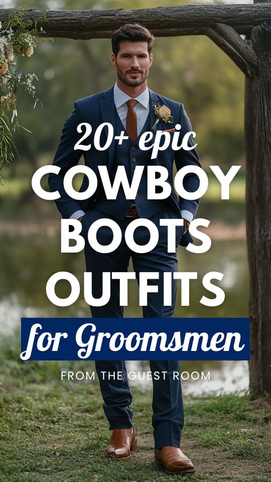 a groomsman wears cowboy boots at a wedding