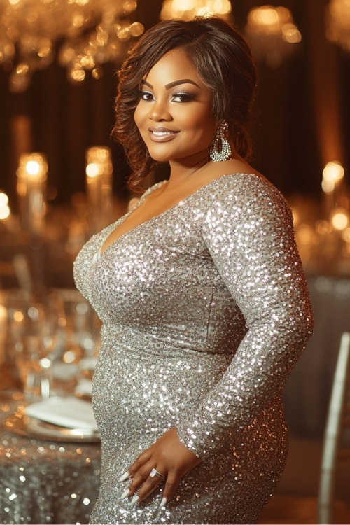 a plus size black woman wears a yellow wedding guest dress with flutter sleeves