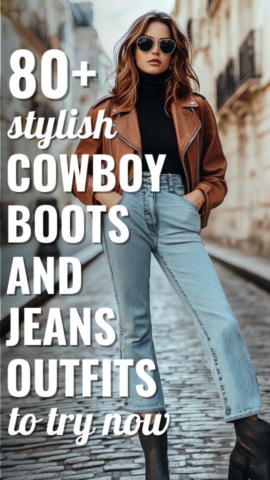 a woman wears cowboy boots and flare jeans