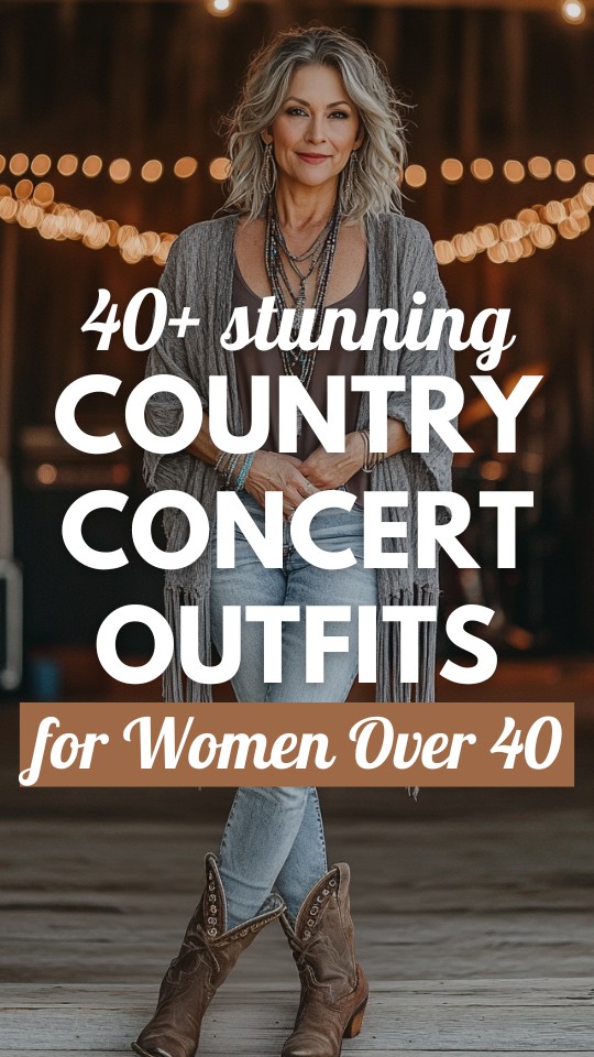 a woman wears cowboy boots, jeans and shawl for a country concert