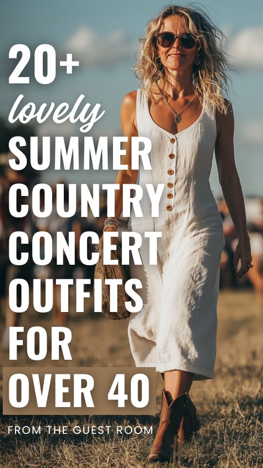 a woman over 40 wears a summer country concert outfit