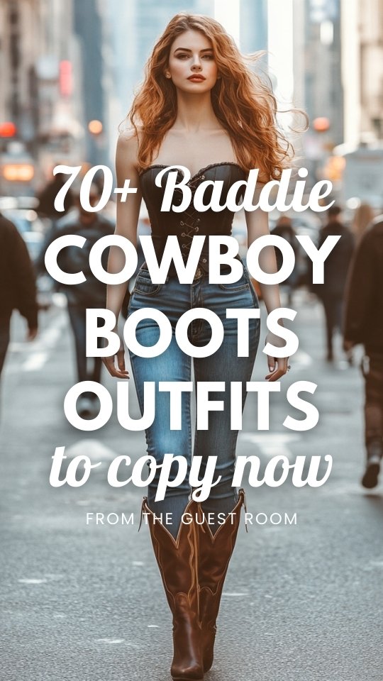 a woman wears a baddie style outfit with cowboy boots