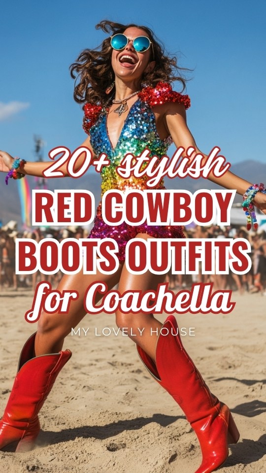 a woman wears red cowboy boots for coachella (1)